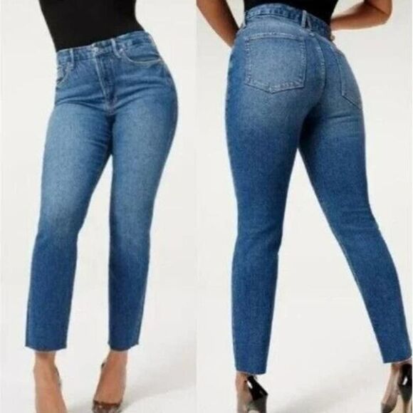 NWT Good American Slim Straight Jeans Size 0/25 in Blue (Blue 940) - Picture 1 of 11